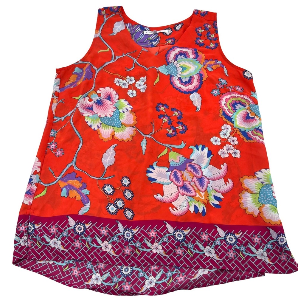 Violet + Claire Womens Orange Floral V-Neck Sleeveless High-Low Blouse Large L